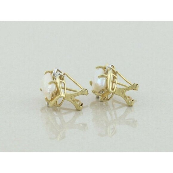 14k Yellow Gold Keshi Pearl and Diamond Earrings Lever Back Earrings - Picture 7 of 11